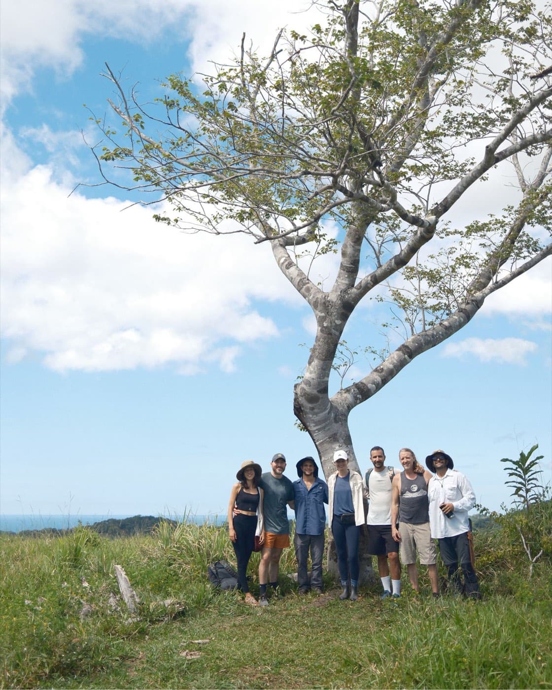 Residents gathered under a tree on the Tierramor hillside